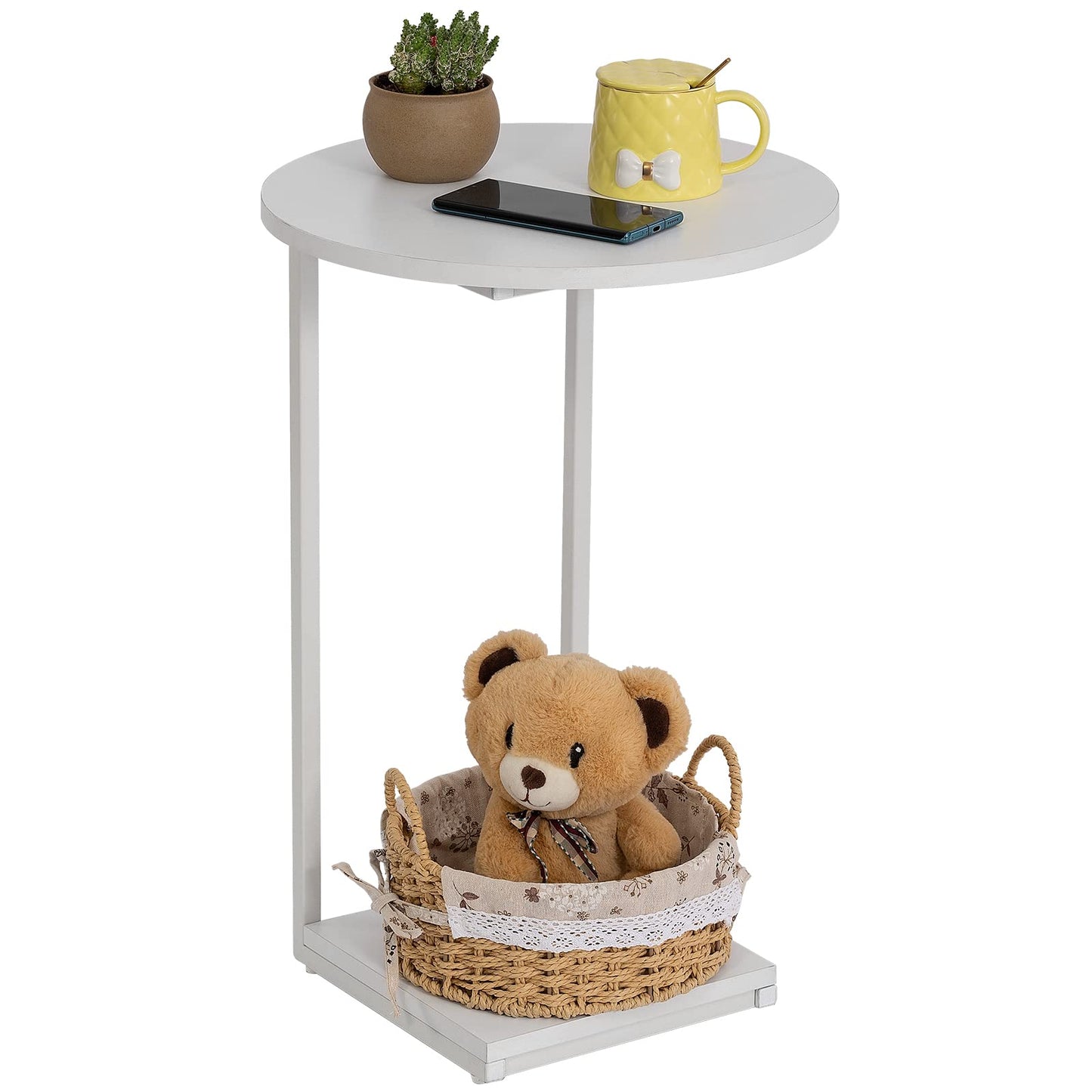 HDANI C-Shaped Side Table,Round End Table under Sofa,Bedside Table,Sofa Side Table with Metal Frame,Small Coffee Snack Table for Living Room, Bedroom