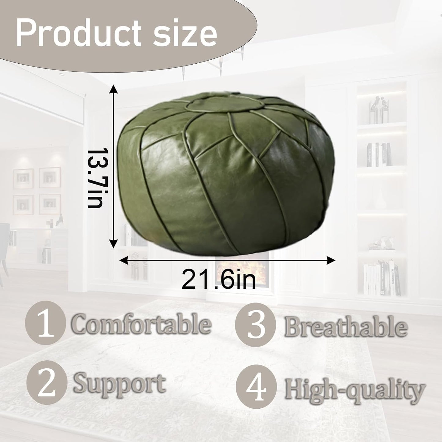 Louis Donné Premium Artisanal Leather Pouffe, Handmade Unstuffed Ottoman Round Pouf Cover, Footstool, Round Pouffe Foot Stool Floor Cushion… (lvse109)