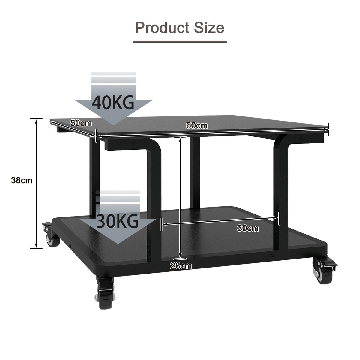 PUNCIA 2-Tier Laser Printer Stand with Storage Shelf Movable Copier Stand