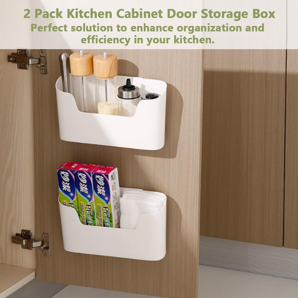 KARBAG 2 Pieces Kitchen Cabinet Door Storage Box, Self-Adhesive Wall Mounted Storage Box Wrap Organizer Container Storage Organizer Space Saving for