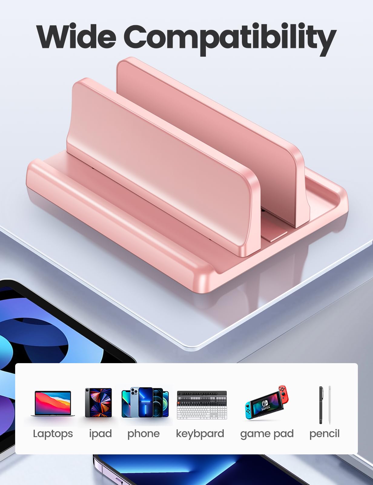 Vaydeer Vertical Laptop Stand Holder Plastic Adjustable Dock for MacBook Pro, Air, HP, Dell, Microsoft Surface, Lenovo, Up to 17.3 Inches (Pink)