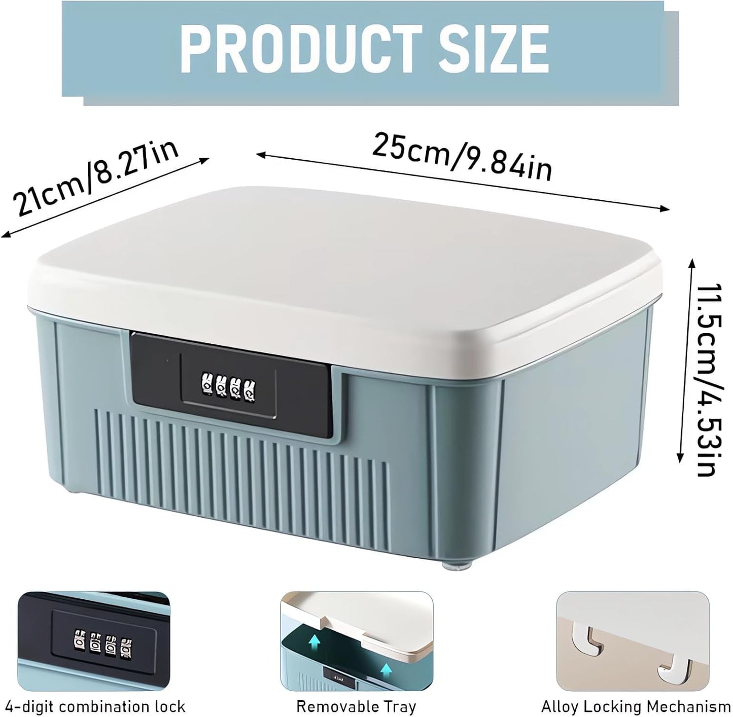 Chiziyixin 2 Layer Medicine Storage Box,Medication Lock Box with 4 Digital Code,Portable Handle,Removable Tray,Lockable Medical Storage Organiser for