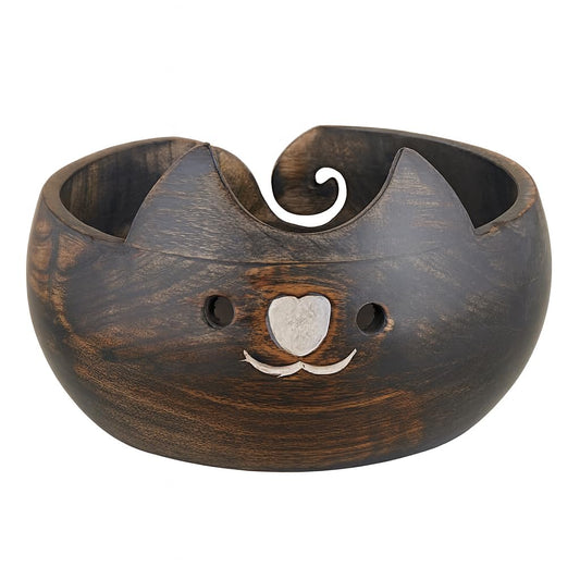 Eximious India Gifts for Women Stocking Stuffer Wooden Yarn Bowl Knitting Cat Bowl Large Crochet Yarn Holder YB2203 Handmade Crocheting Accessories