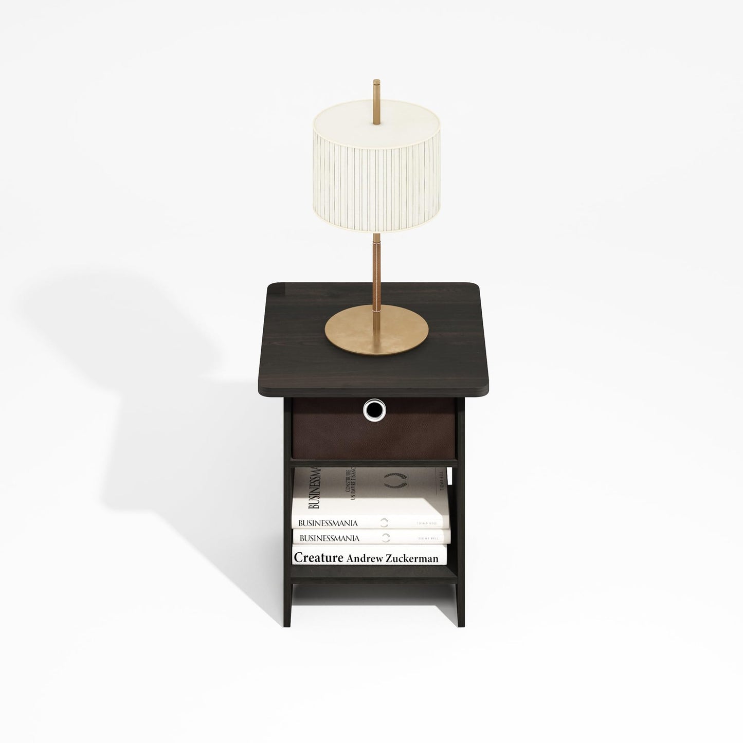 Furinno MODERN Side Table, Square End Table with Storage Bin, Round Corner Night Stand, Bedside Table with Storage Shelf, for Living Room, Bedroom