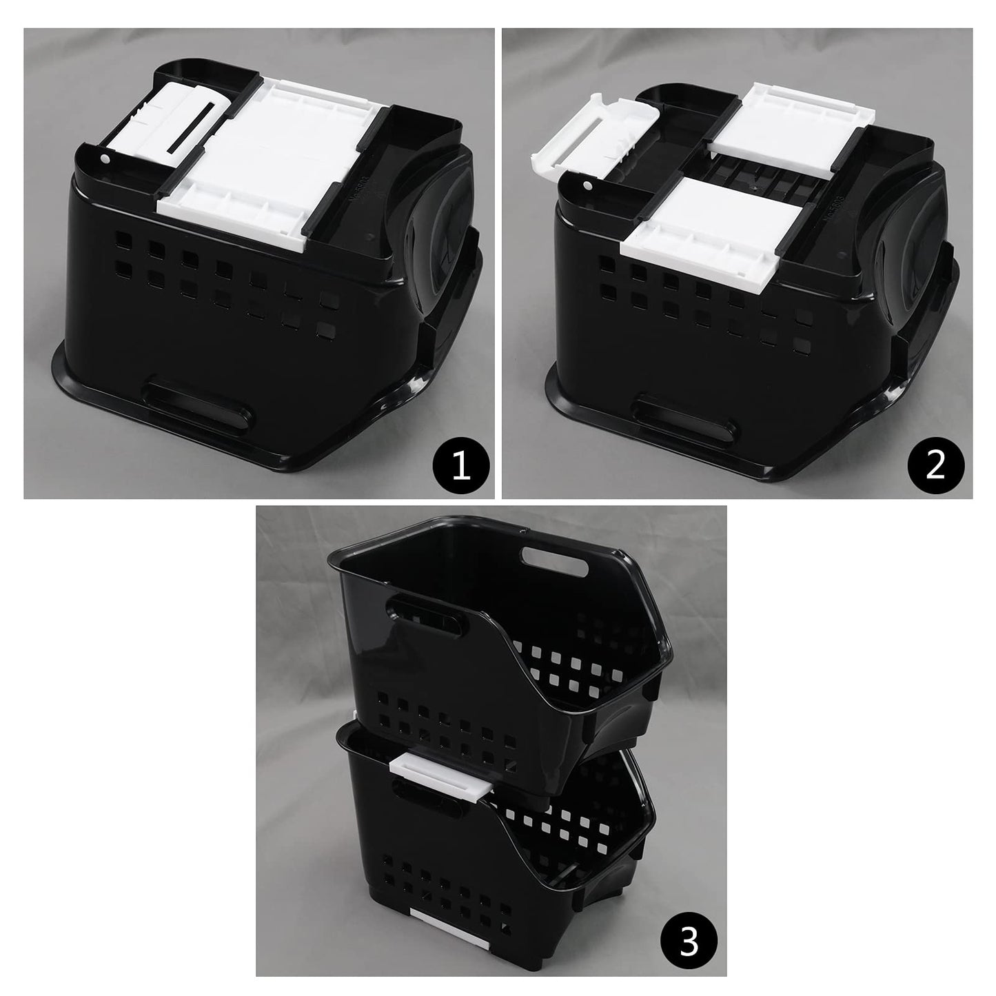 Morcte 3 Tier Stacking Baskets Storage Veg Rack Plastic Stackers, Black