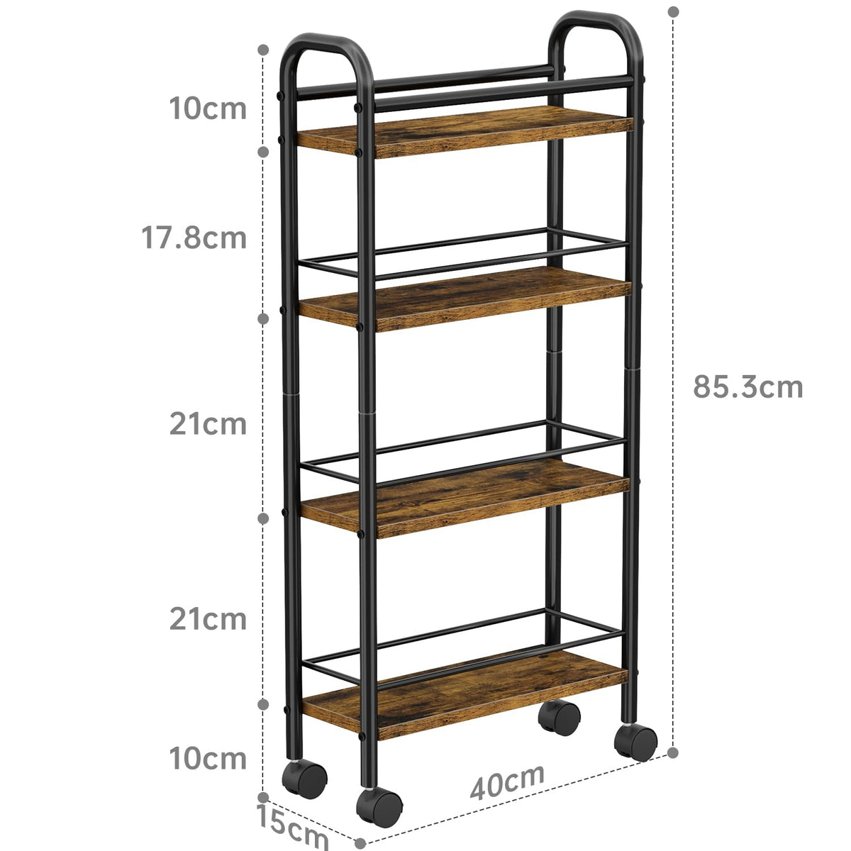 Asgolion 4-Tier Trolley, Space-Saving Kitchen storage trolley with Wheels