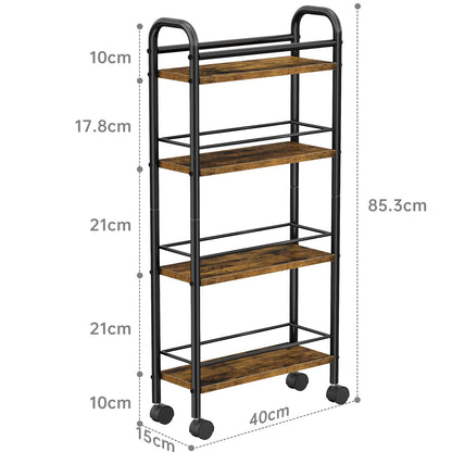 Asgolion 4-Tier Trolley, Space-Saving Kitchen storage trolley with Wheels