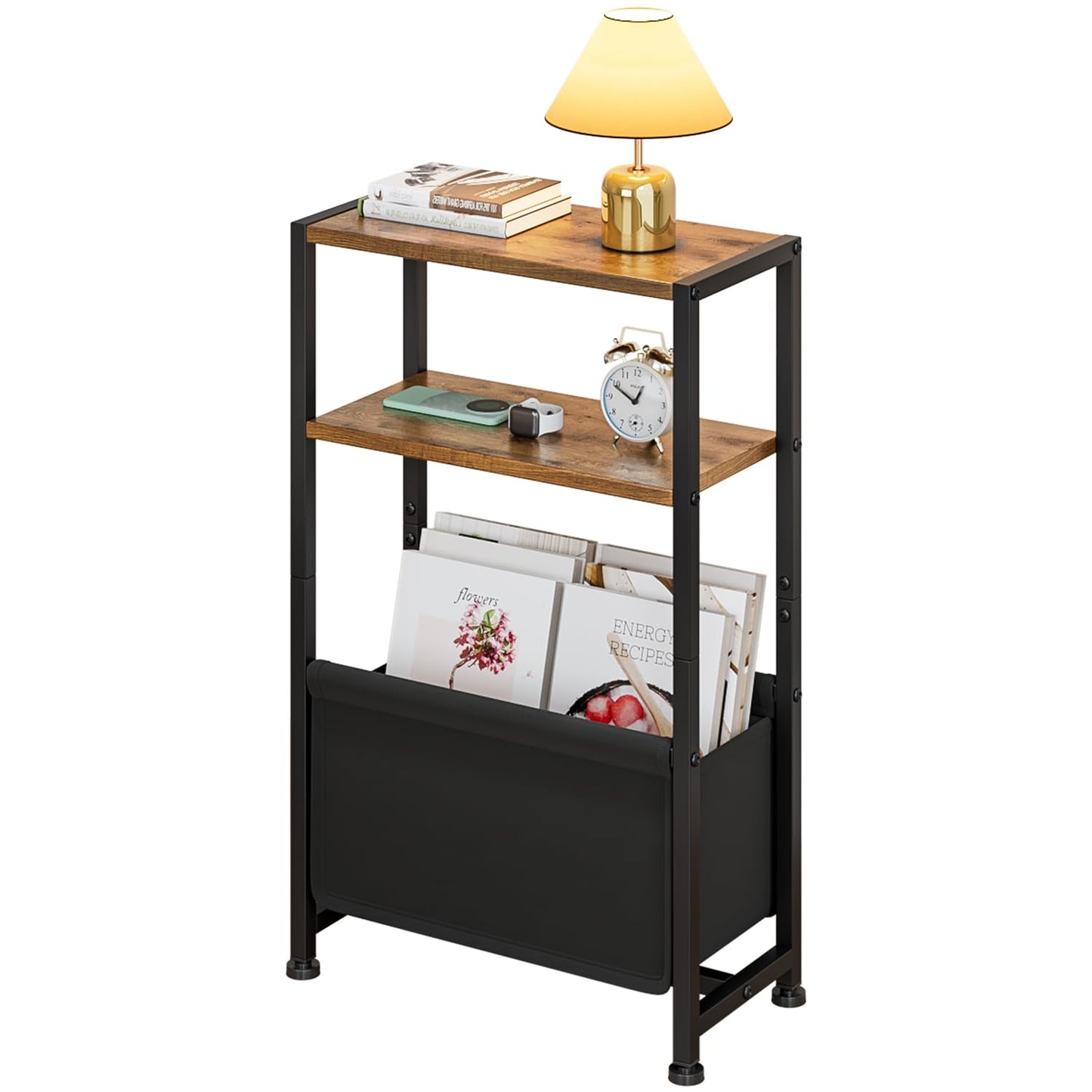 Wooruy 7" Narrow Side Table,Slim End Table with Shelves & Storage Bag
