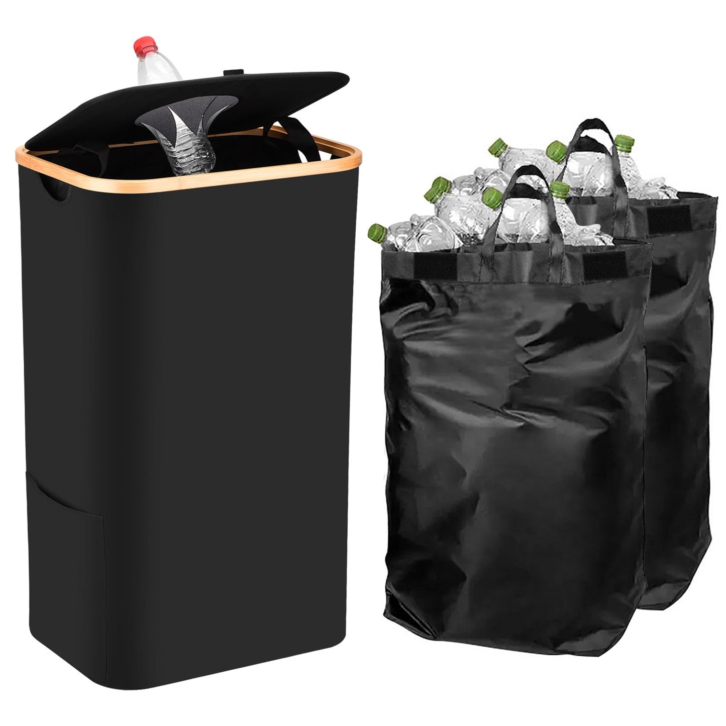Pangutiandi Deposit Bottle Collector Bins with Lid, 105L Large Collection Container with 2 Removable Carry Bag for Kitchen