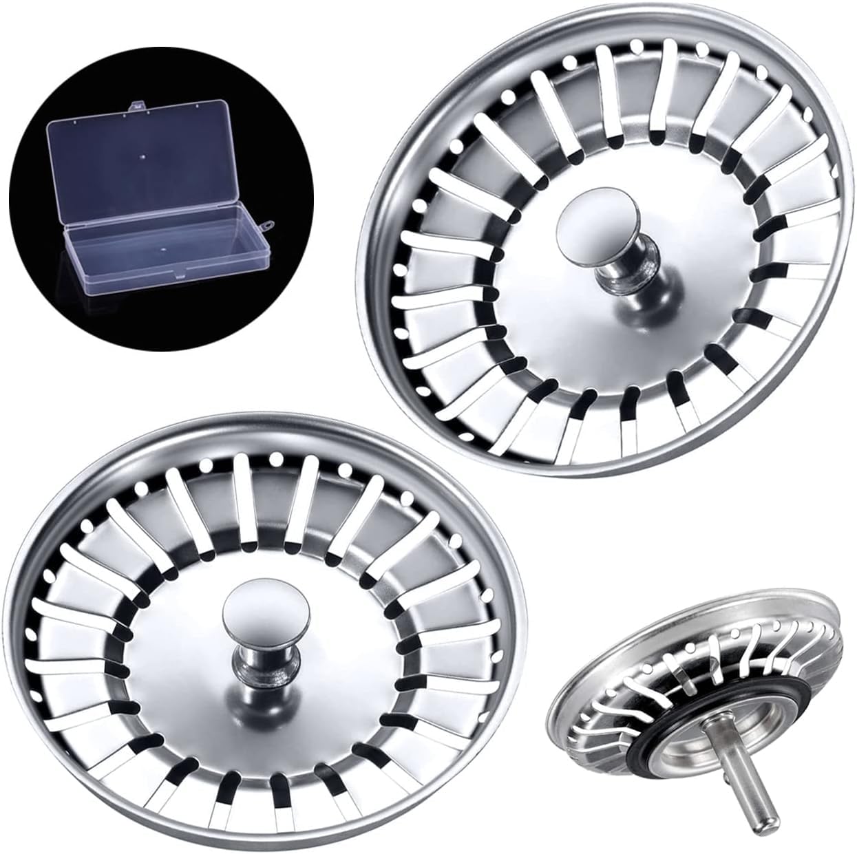 Tomario Kitchen Sink Strainer Plug Stainless Steel Thicken for Kitchen Sink, Hole Diameter 78mm 79mm 82mm 84mm (2 Pack, 84mm, Bonus Storage Case)
