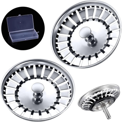 Tomario Kitchen Sink Strainer Plug Stainless Steel Thicken for Kitchen Sink, Hole Diameter 78mm 79mm 82mm 84mm 2 Pack, 84mm, Bonus Storage Case