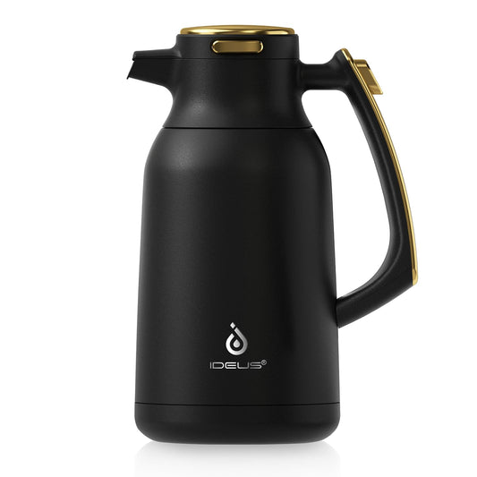 IDEUS Vacuum Insulated Coffee Carafe, 68 oz (2 Liters) Stainless Steel Milk Jug Thermal Tea Pot Hot & Cold Water Beverage Dispenser (Black)