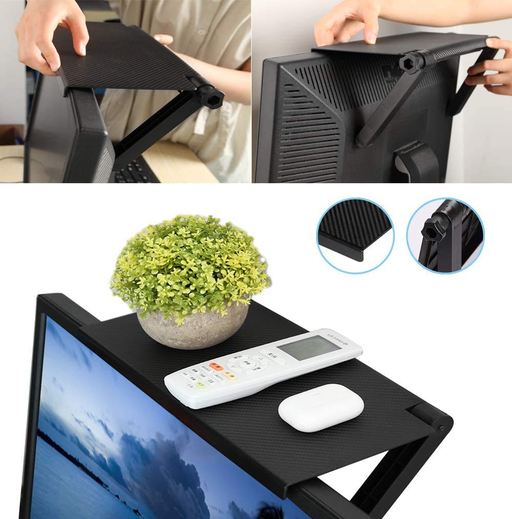 Jieddey Adjustable TV Shelf - Top Storage Stand For Foldable Screen Mounting Organizer Upper Shelf For Computer Flat Screen TV - Black