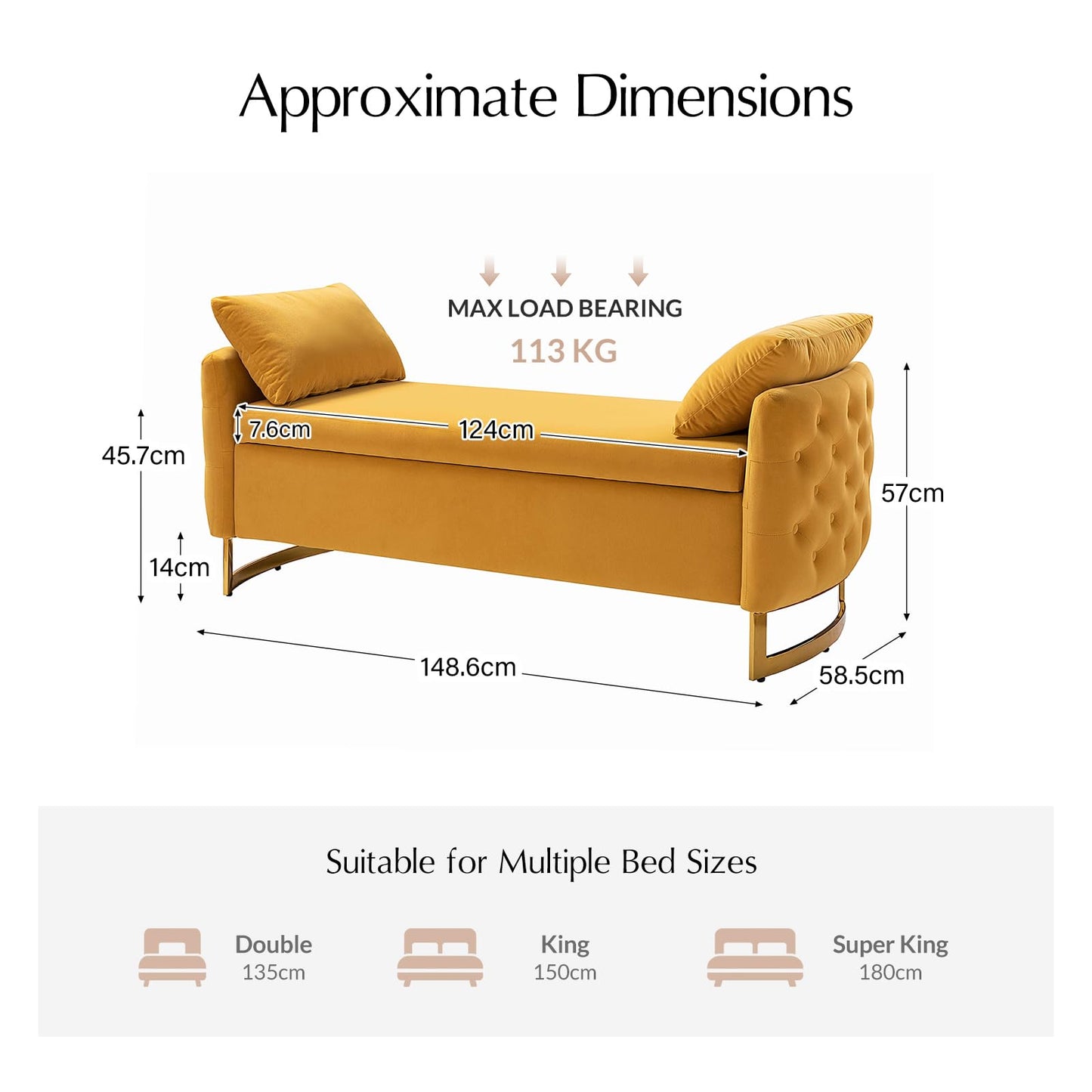 HULALA HOME Large Storage Bench with Metal Base for End of Bed, Mustard