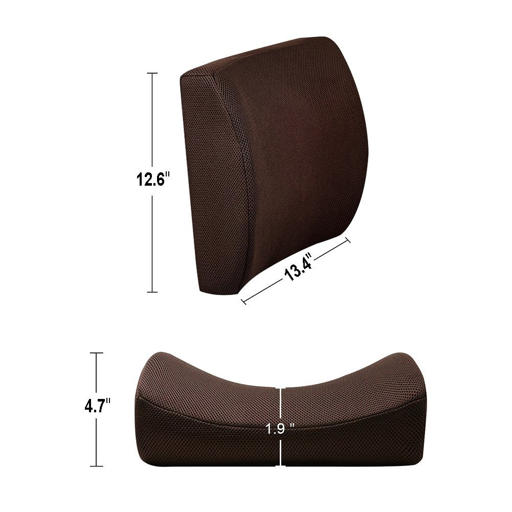 HomDSim Memory Foam Lumbar Cushion Lower Back Support Pillow Posture Correcting Car Seat Home Office Chair (Brown)