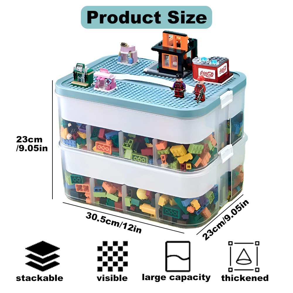 Storage Boxes,Kids Toy Lego Box,Stackable Toys Organizer with Lid,Handle,Plastic Multi Compartment Containers Chest Case for Storing