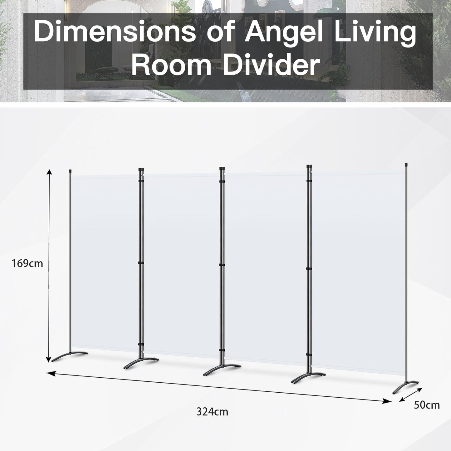 Angel Living 4 Panels Folding Room Divider | Privacy Screen with Polyester Fabric & Sturdy Iron Frame | Freestanding Partition for Office, Bedroom