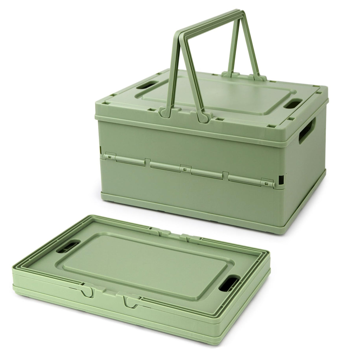 Vivikivi Collapsible Storage Crate,Plastic Storage Box, Green-2 Pack