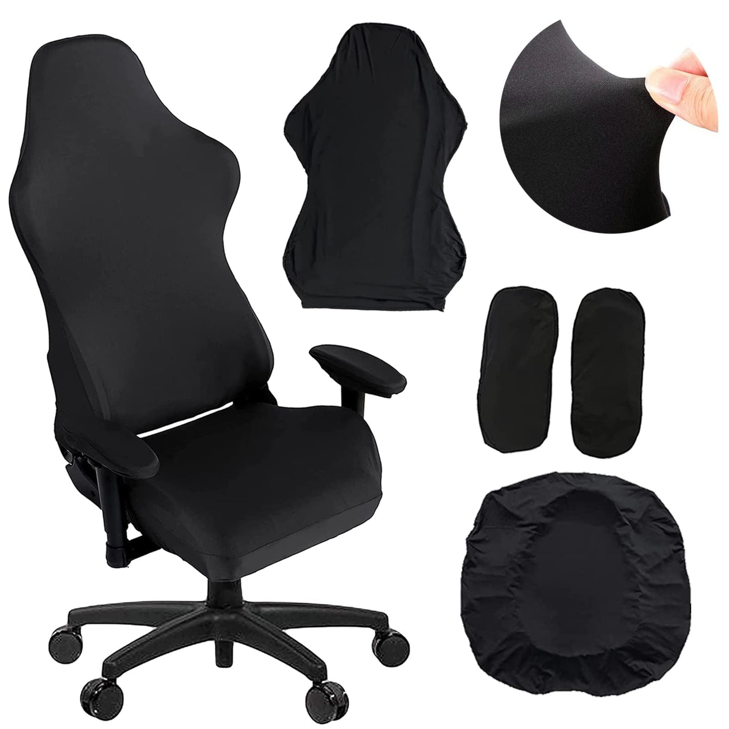 MiseYu Gaming Chair Cover, 4pc Set (Armrest & Back & Seat Covers), Stretchable, Black, Modern Style, Gaming & Office Chair Cover