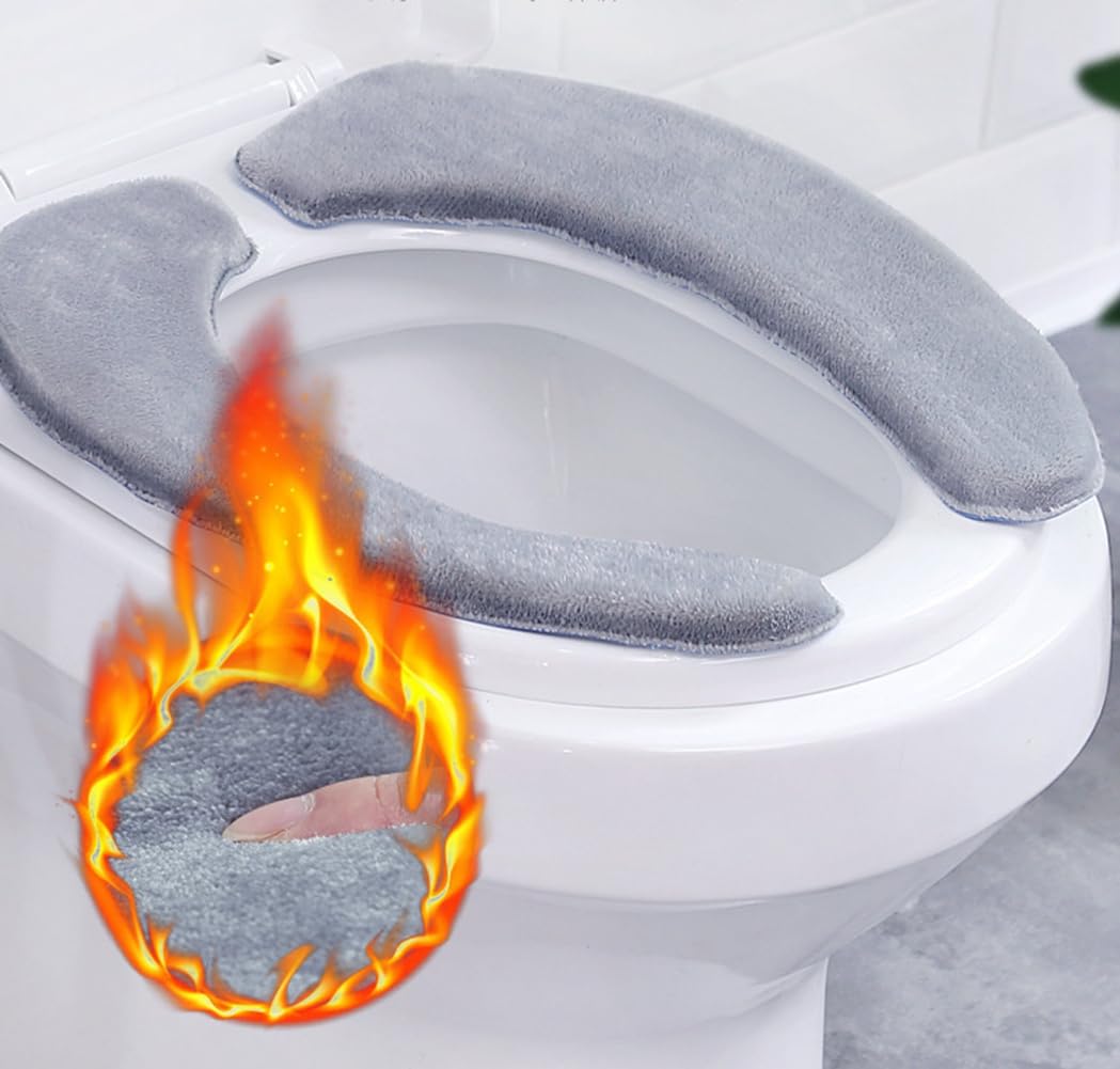 shouzhigo Thicken Toilet seat Cover Cushion Pads Warmer Soft and Washable Toilet Seat Cover Pads grey, S