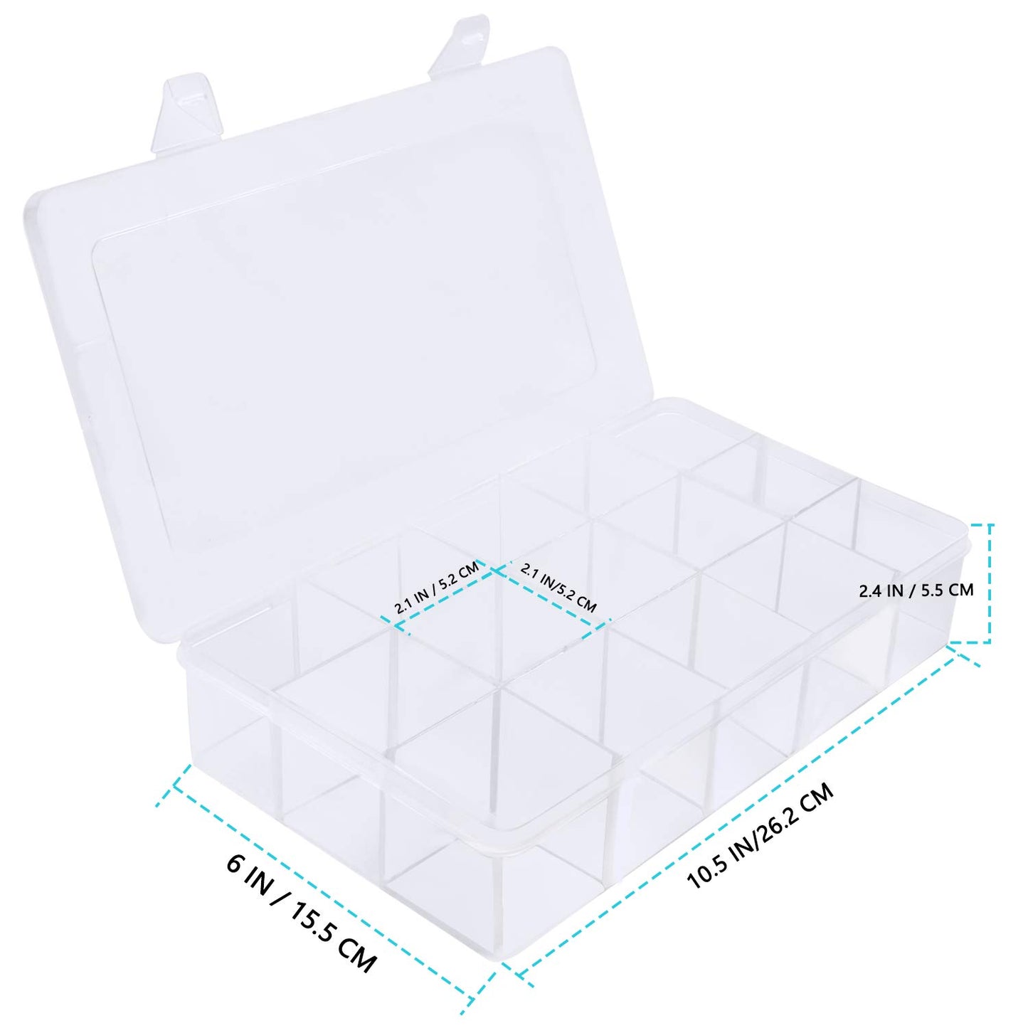 Gospire 15 Large Grids Clear Plastic Jewelry Box Organizer Storage Container with Removable Dividers (15 Grids - Clear)