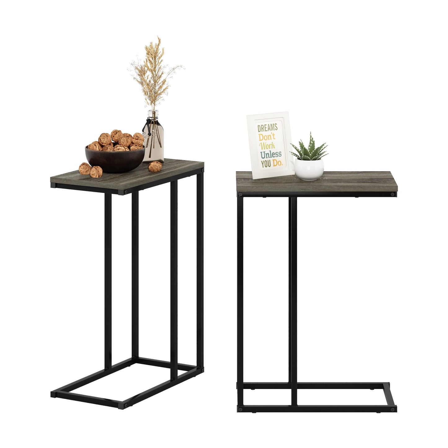 Furinno CAMNUS Side Table Set of 2, C-shape Sofa End Table for Couch, Metal Frame Night Stand, Bedside Table, for Living Room, Bedroom