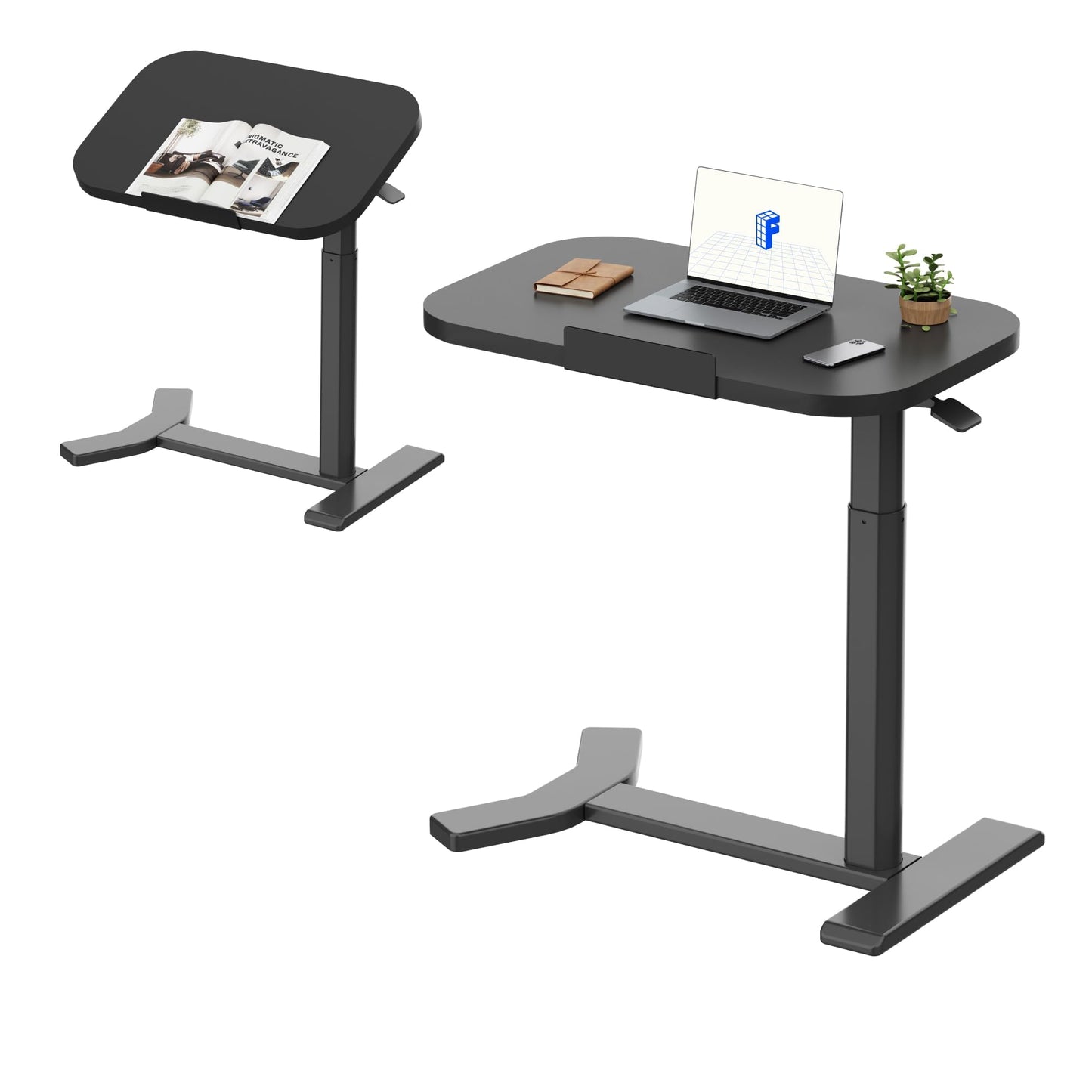 FLEXISPOT Overbed Table with Wheels, Adjustable Height Bedside Table, Rolling Laptop Desk for Bed Sofa, Small Standing Desk 60 x 40 cm
