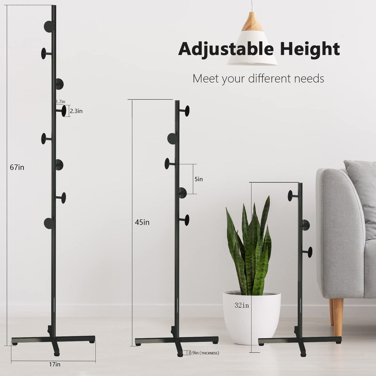 CLSYO Coat Rack Stand With 8 Hooks Metal Coat Hanger Freestanding Entryway,Hallway, Bedroom, Office for Hanging Clothes, Jacket, Hats, BagsBlack