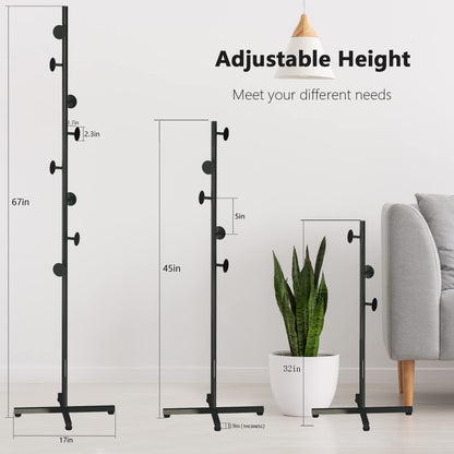 CLSYO Coat Rack Stand With 8 Hooks Metal Coat Hanger Freestanding Entryway,Hallway, Bedroom, Office for Hanging Clothes, Jacket, Hats, BagsBlack