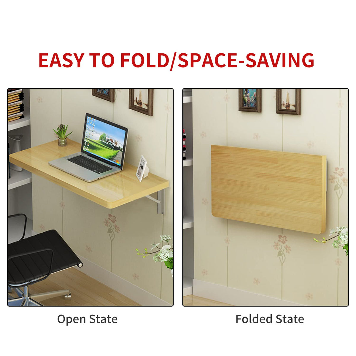 aleawol Wall Mounted Table Folding Floating Desk 60x40cm for Small Spaces
