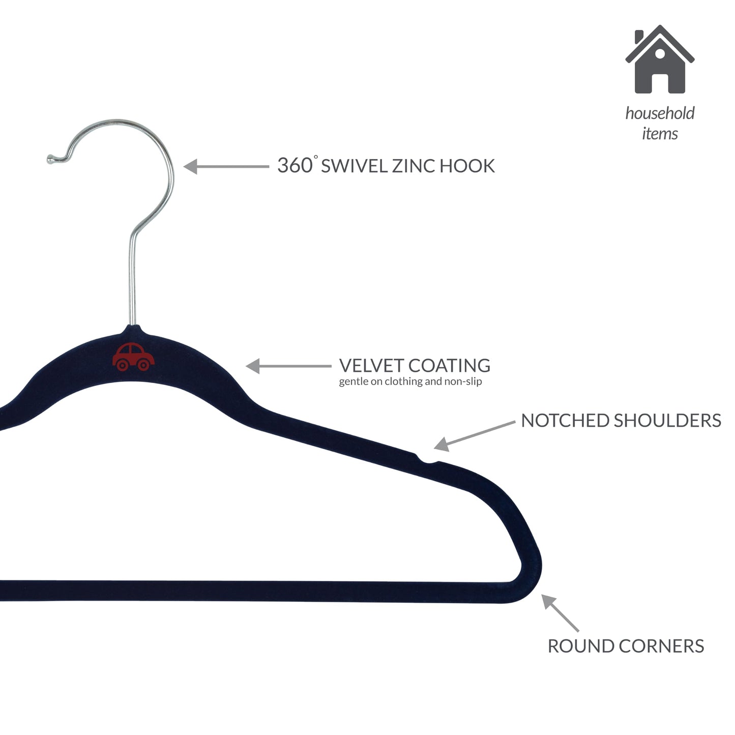 Simplify Kids 25 Pack Velvet Hangers, Slim Non Slip Design, Space Saver, Colors to Match Any Baby Nursey, Navy