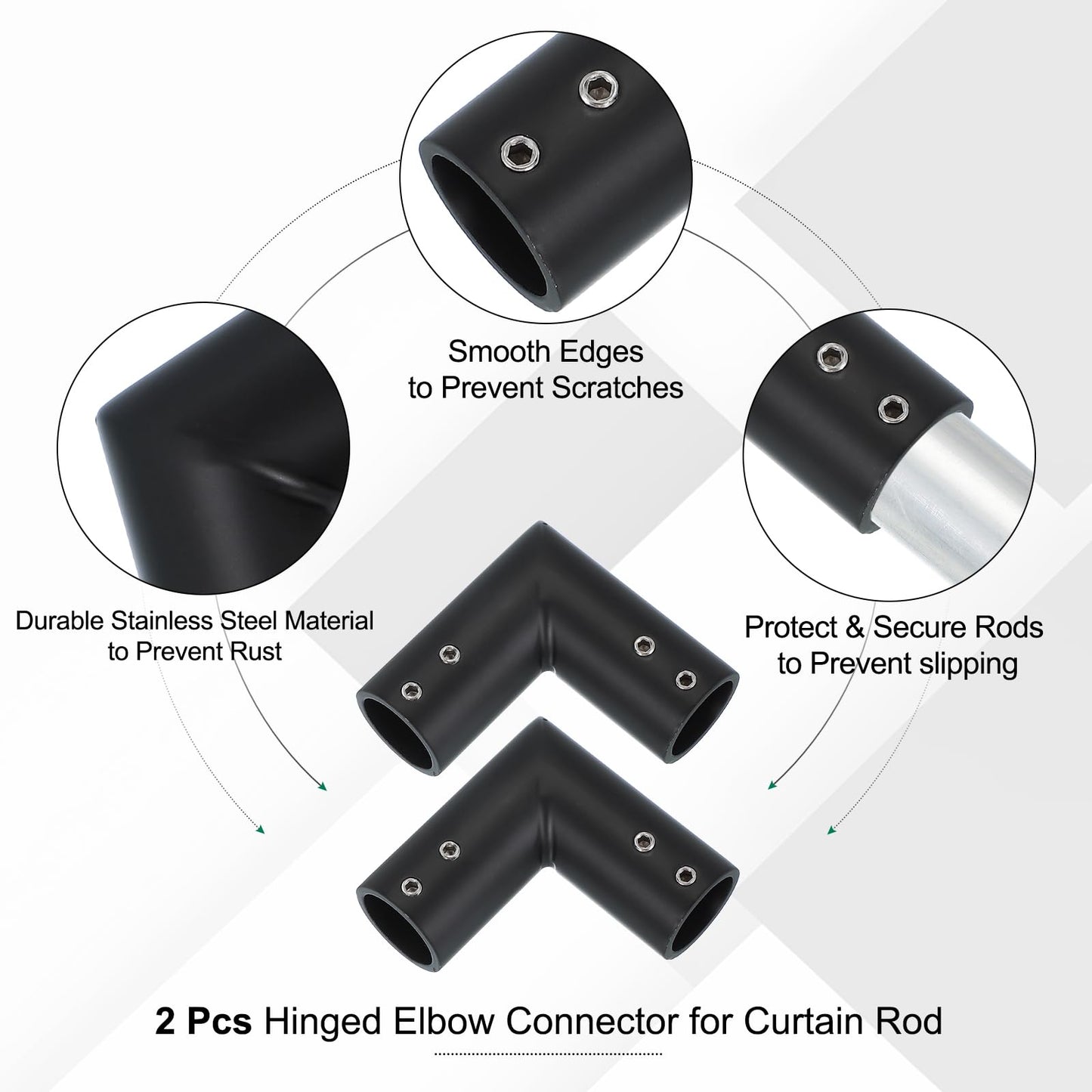 PATIKIL 2 Pcs 90° Black Stainless Steel Curtain Rod Corner Connector with Screwdriver for 3/4 Inch Bay/Corner Window, 2.28" x 2.28" (L*W)
