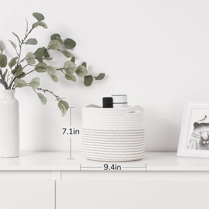 TIMEYARD Small Round Cotton Rope Storage Basket Decorative Shelf Basket