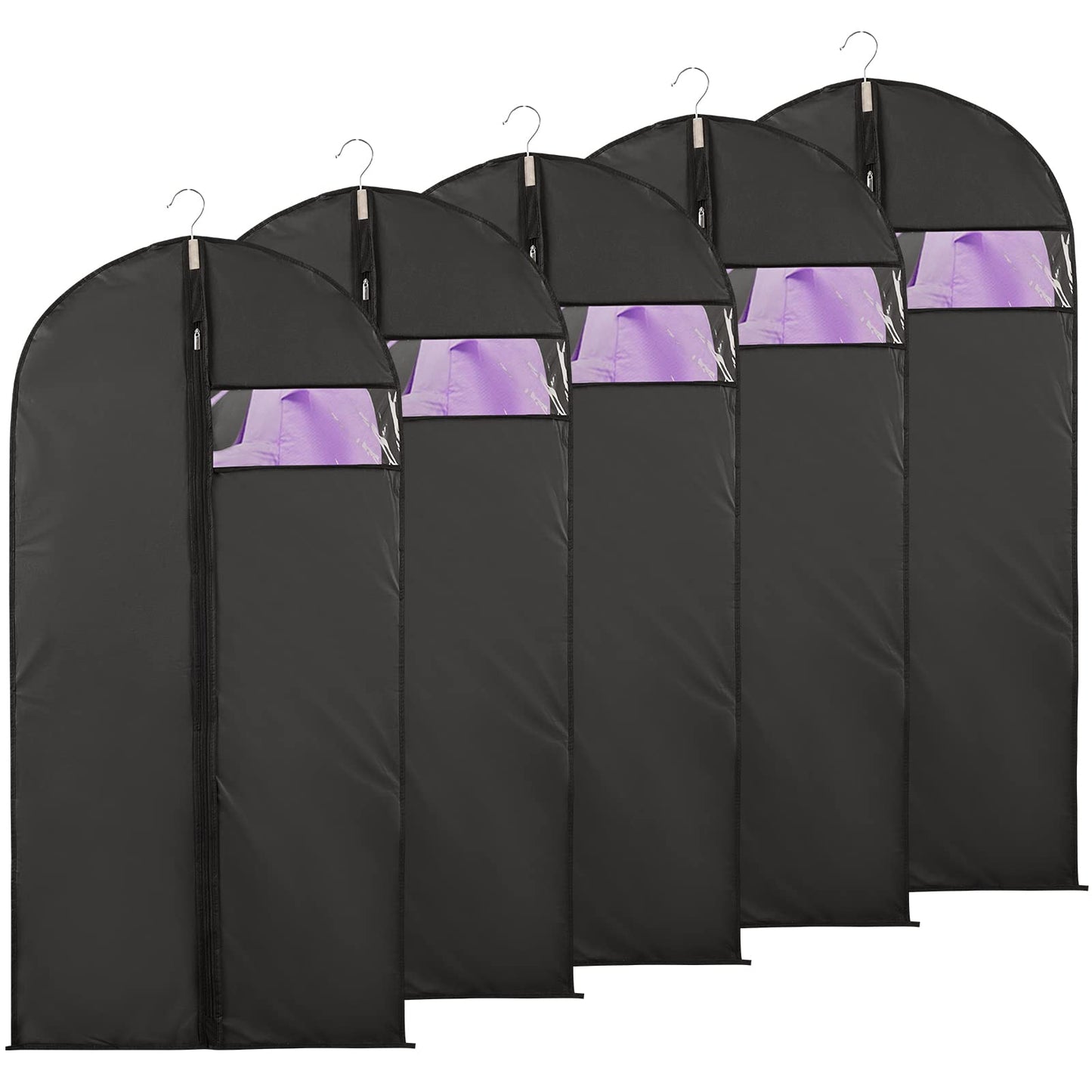 Niviy Suit Bags 60 x 120 cm, Black Garment Covers with Zip & Clear Window