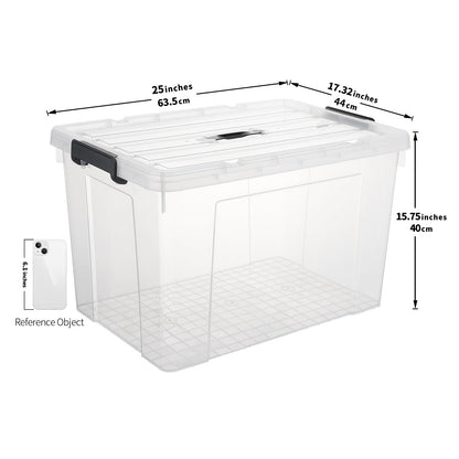 Cetomo 90L*3 Storage Boxes, Carry Plastic Storage Box with Lids, Clear Organizing Container with Handle and Secure Latches