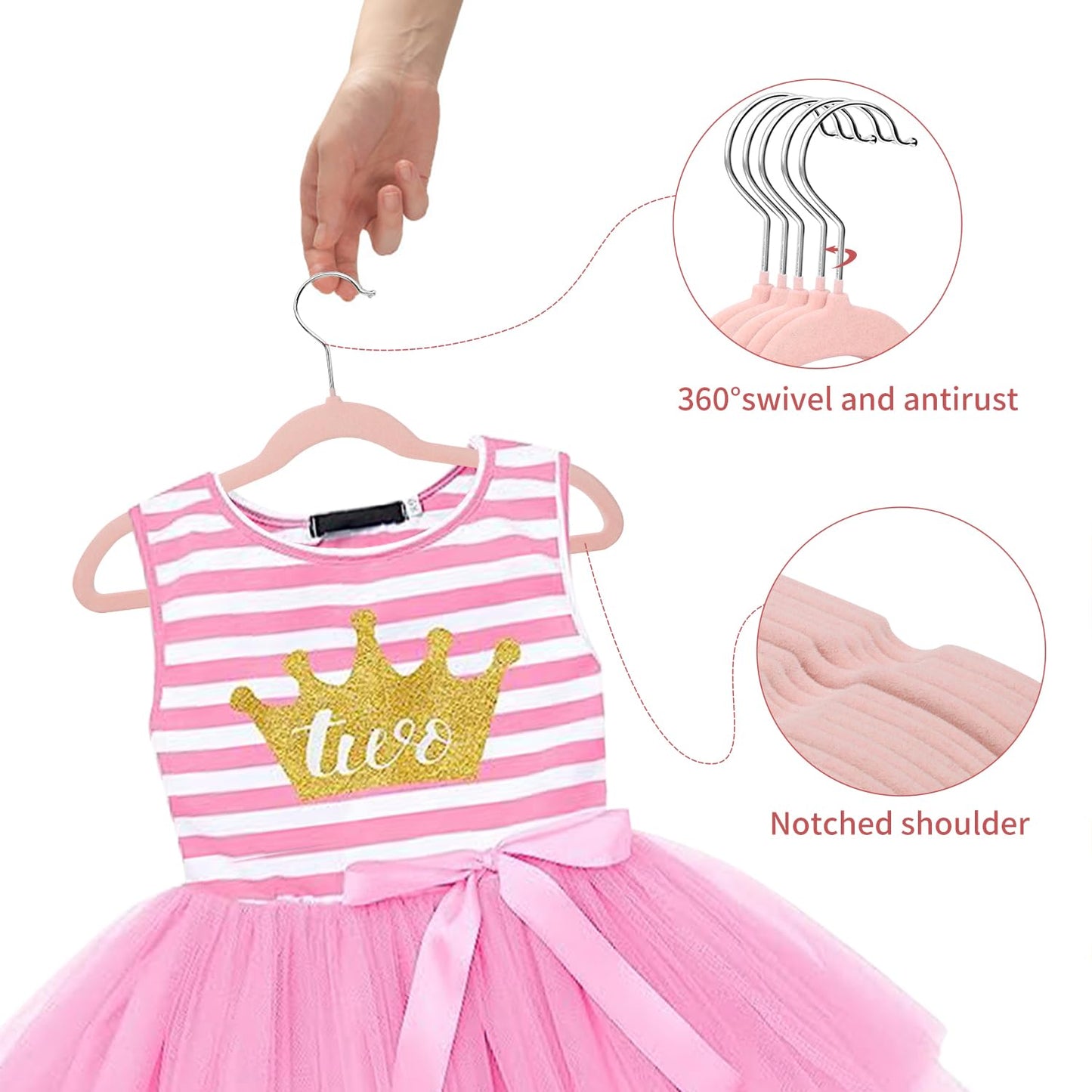 MangoKit Pink Kids Velvet Hangers Felt Children's Coat Hangers 32 Pack