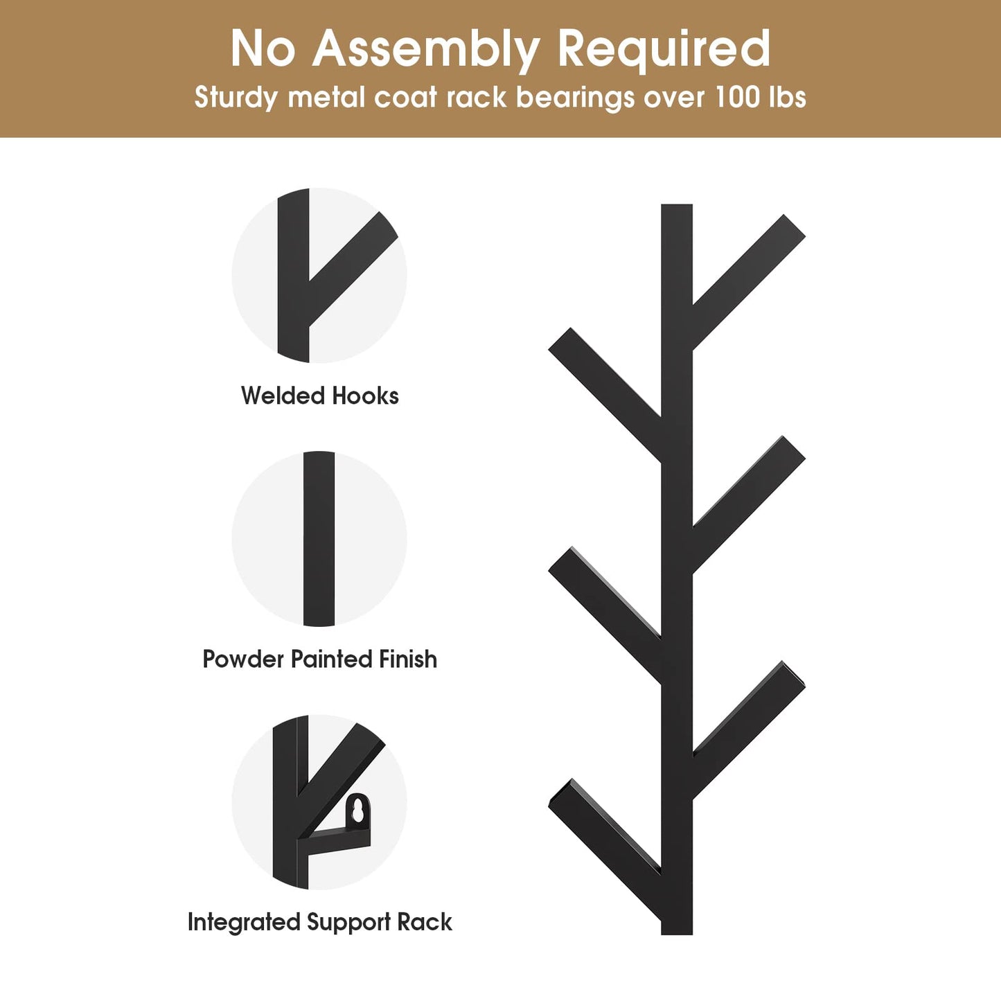 RRG 2 Pack Vertical Coat Rack Wall Mounted, Metal Vertical Hat Rack for Wall, Modern Wall Coat Tree for Hats, Jackets, Bags, Entryway Bedroom