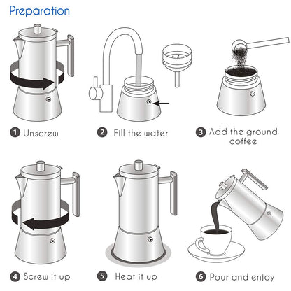 Easyworkz Diego Stovetop Espresso Maker Stainless Steel Italian Coffee Machine Maker 12cup 520ml Induction Moka Pot