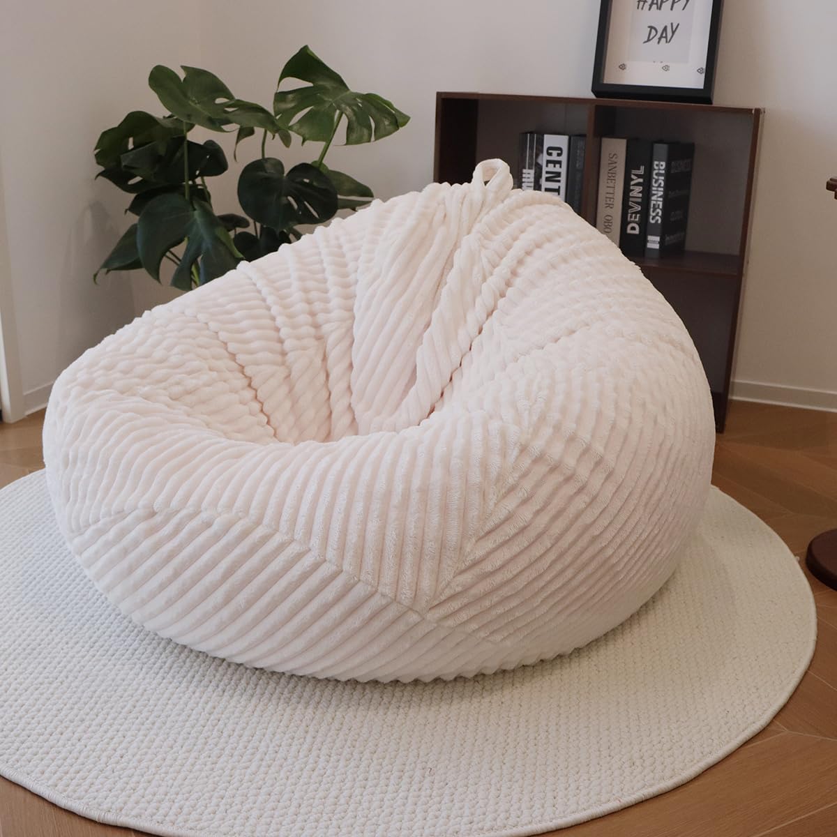 Lygooh No Filler Plush Bean Bag Cover Organizing Children Plush Toys Storage Sofa Covers Home Decoration (White, 4 Feet)