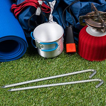 Relaxdays XL Set Of 10 Ground Anchors, Extremely Solid Ground Anchors, Tent Accessory; 39 cm, Galvanized Steel, Silver