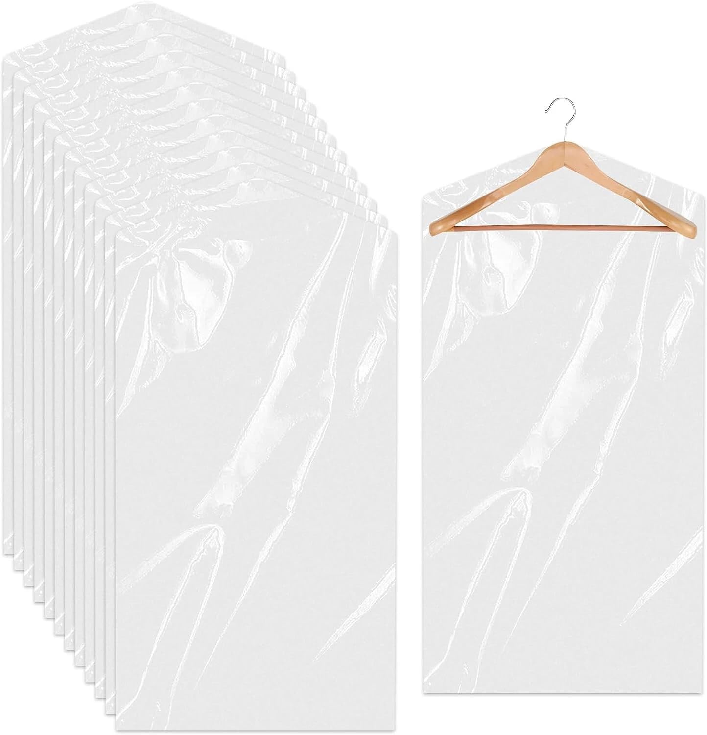 20 Pack Plastic Clothes Covers, 60*100cm/60*140cm Dry Cleaning Bags, Clear Clothes Bags Hanging, Garment Bags