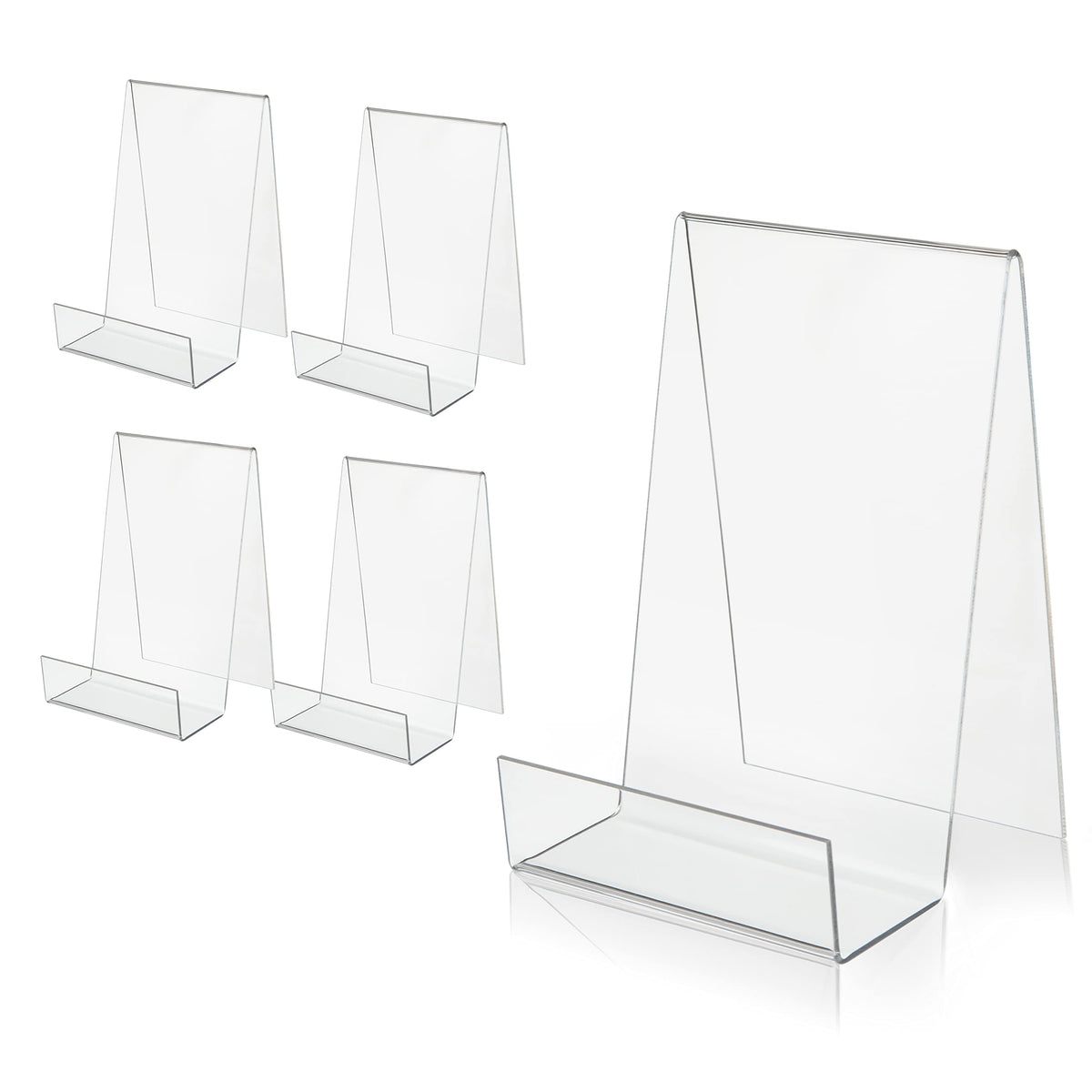 ZOEY Acrylic Book Easel Stand with Ledge Clear Easels Plate - 5 Pack for Books Display, Music Sheets, Artworks, CD, Tablet Holder Small