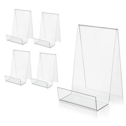 ZOEY Acrylic Book Easel Stand with Ledge Clear Easels Plate - 5 Pack for Books Display, Music Sheets, Artworks, CD, Tablet Holder Small
