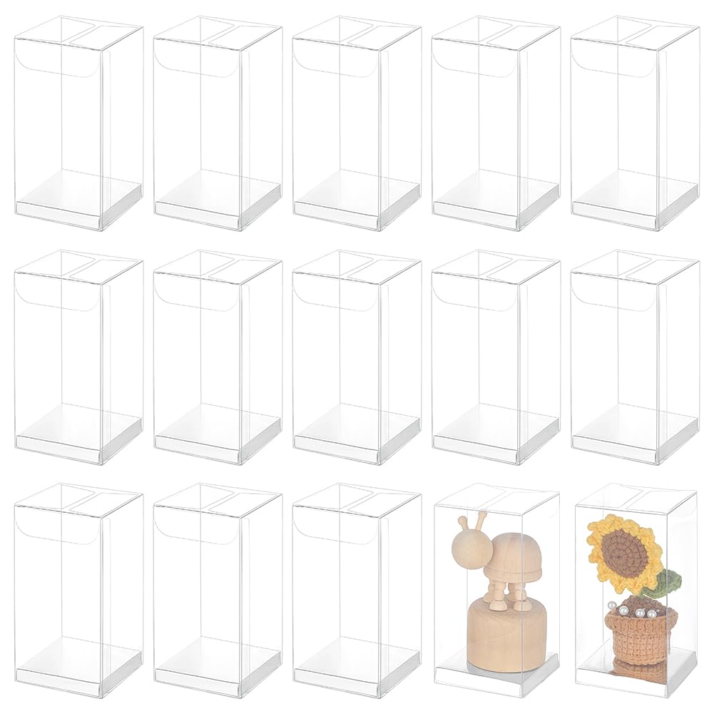 BENECREAT 30 Pcs Clear Gift Boxes, 2x2x4 Inch/5x5x10cm Folding PVC Favor Boxes with Silver Paper Card Base for Wedding Birthday Party Festival Gift