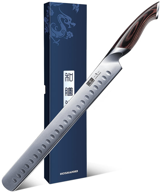 HOSHANHO Carving Knife 12 Inch, Japanese AUS-10 Slicing Knife with Ergonomic Pakkawood Handle, Razor Sharp Brisket for Meat Cutting, BBQ, Turkey