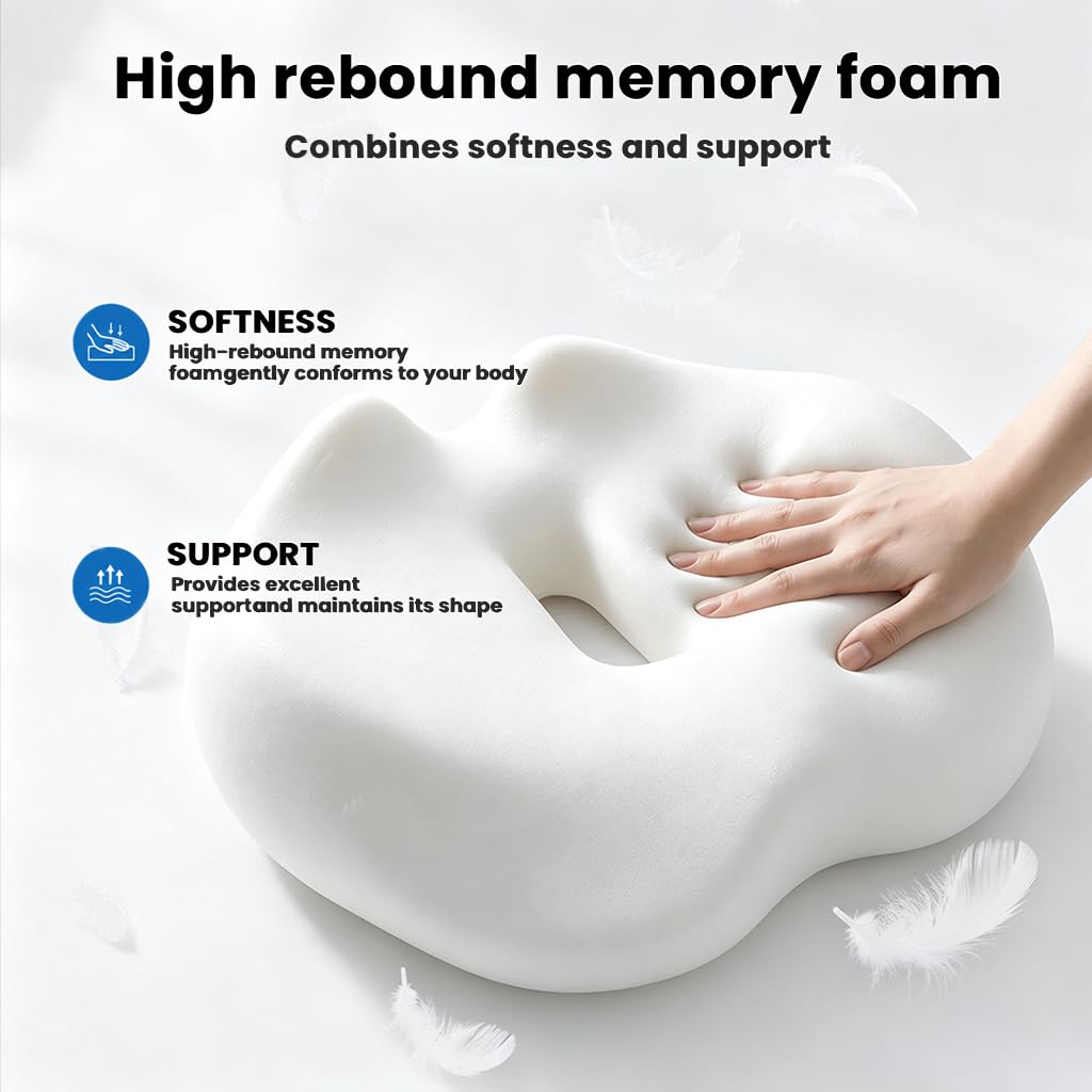 BEIKIMSU Memory Foam Seat Cushions with Ergonomic Design for Tailbone Pain