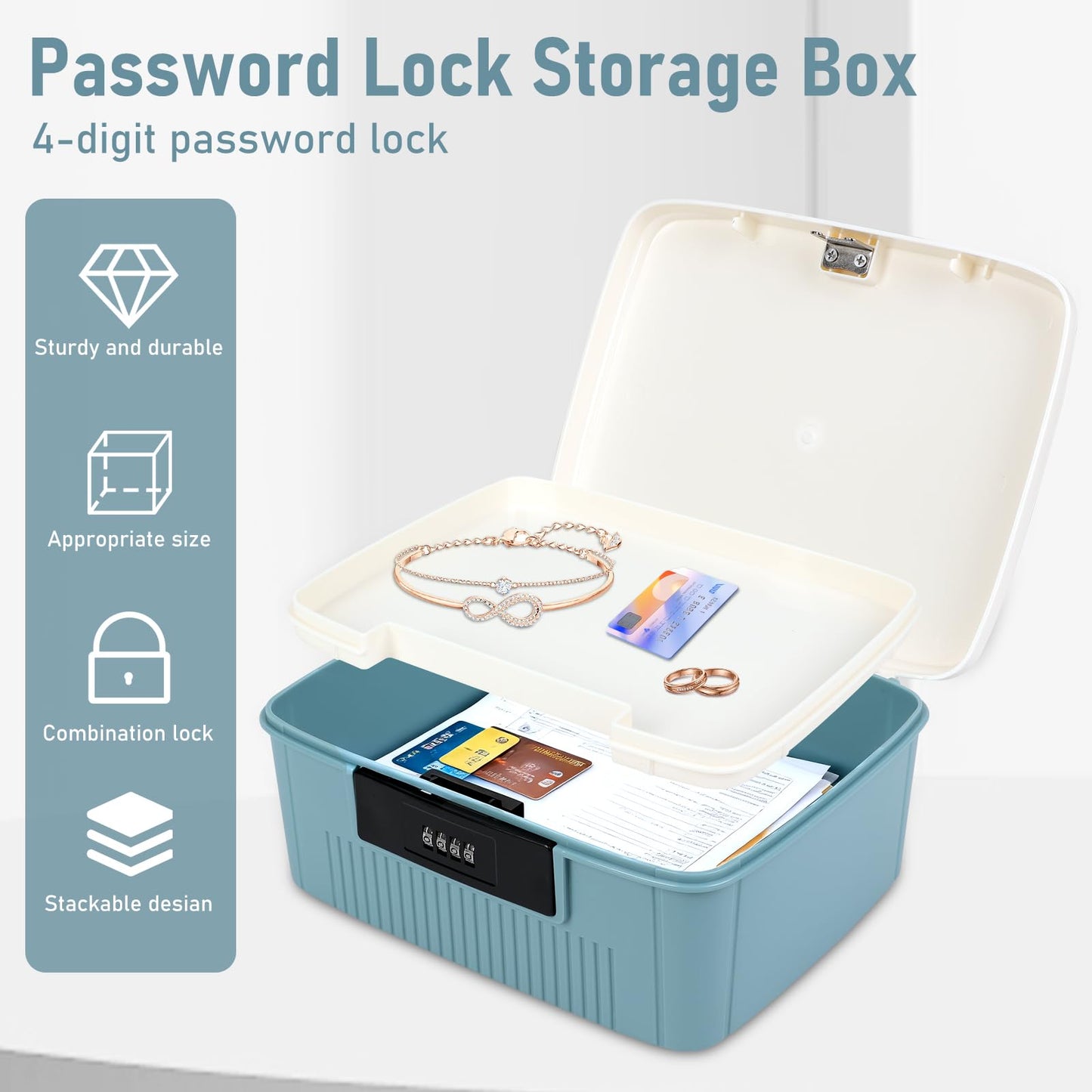 Medicine Storage Box, 25x20x10cm Lockable Medicine Box with 4 Digital Combination Lock and Removable Tray Double Layers Multi Grid Medicine Box