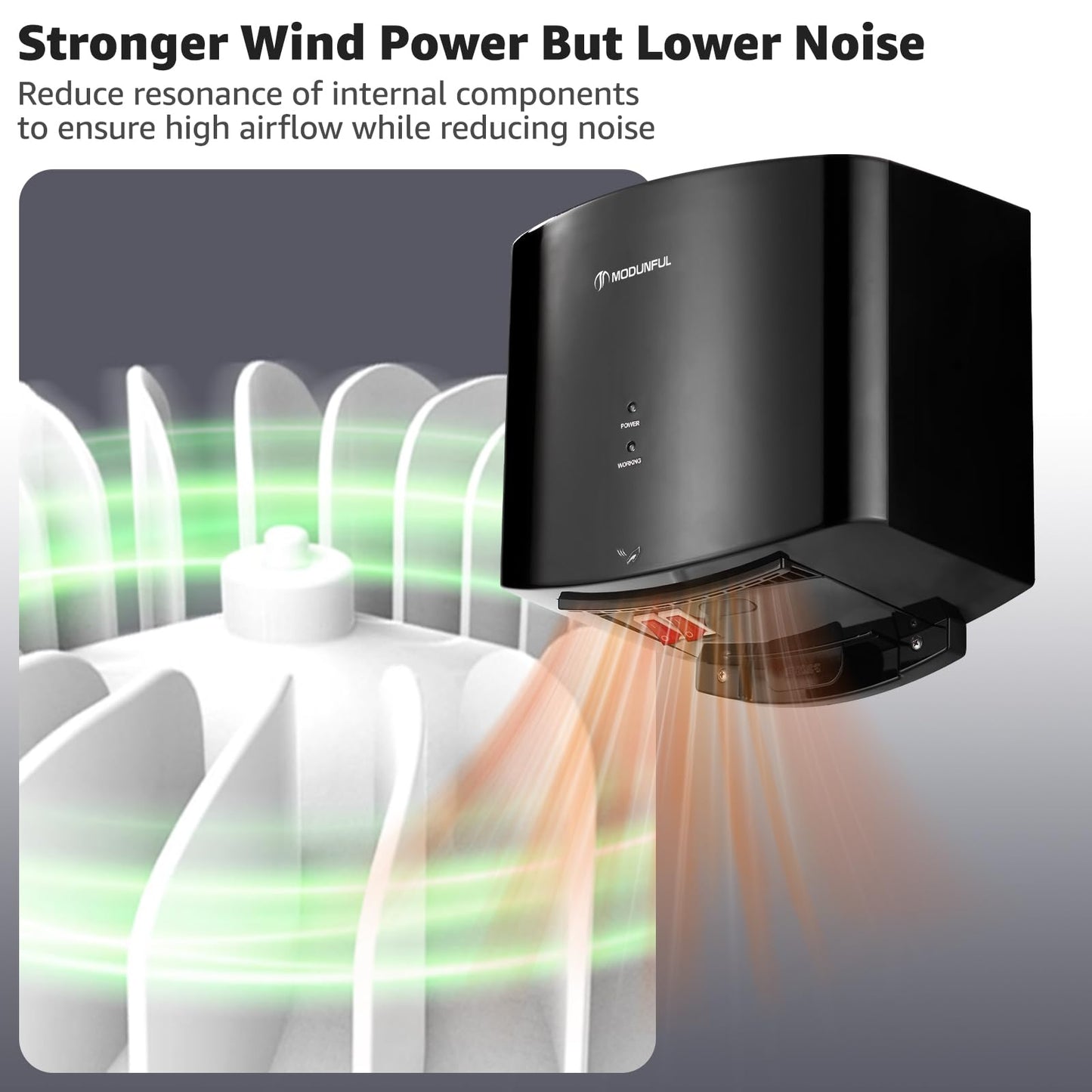 modunful Electric Hand Dryer,Automatic High Speed Hand Dryer Commercial Hand Dryer for Kitchen, Bathroom and Toilet 220v 1200W Black