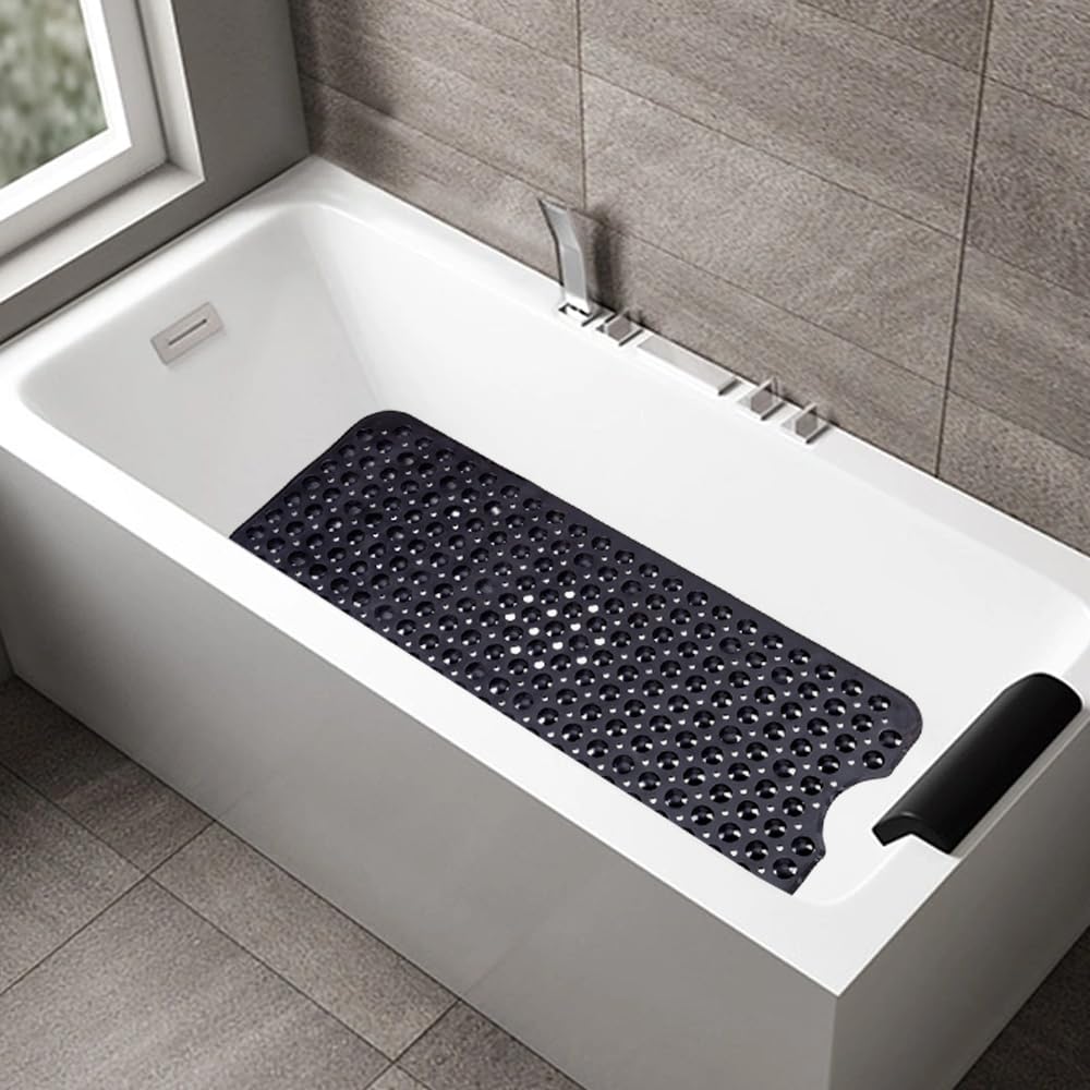 Armo® Transparent Anti Slip Shower Bath Mat Strong Mould & Mildew Bathroom Mat PVC Mat Washable Bath Mat 70CM x 38CM (Black)