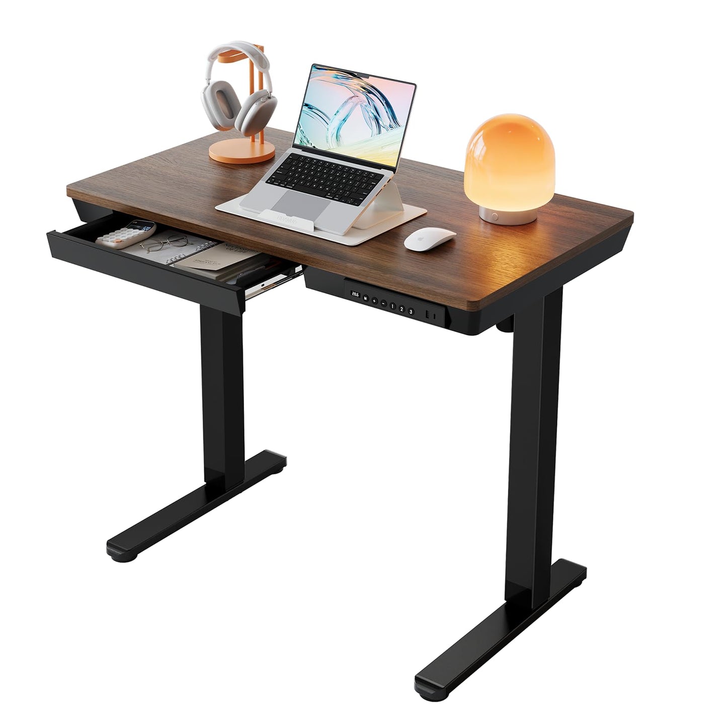 HUANUO ONE PIECE Standing Desk with Drawer, 88x50cm, Black Walnut